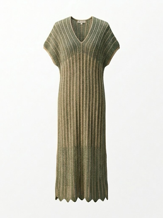 Floris Other - Floris Sage Green Metallic Gold Shimmer Knit Scalloped Edge Maxi Beach Cover Up